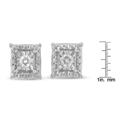 .925 Sterling Silver 1/10 Cttw Round Brilliant-cut Near Colorless Diamond Miracle-set Beaded Square Stud Earrings (h-i