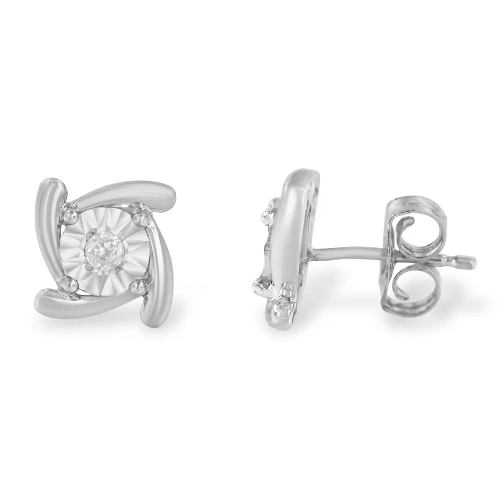 .925 Sterling Silver 1/10 Cttw Round Brilliant-cut Near Colorless Diamond Miracle-set Square Pinwheel Stud Earrings