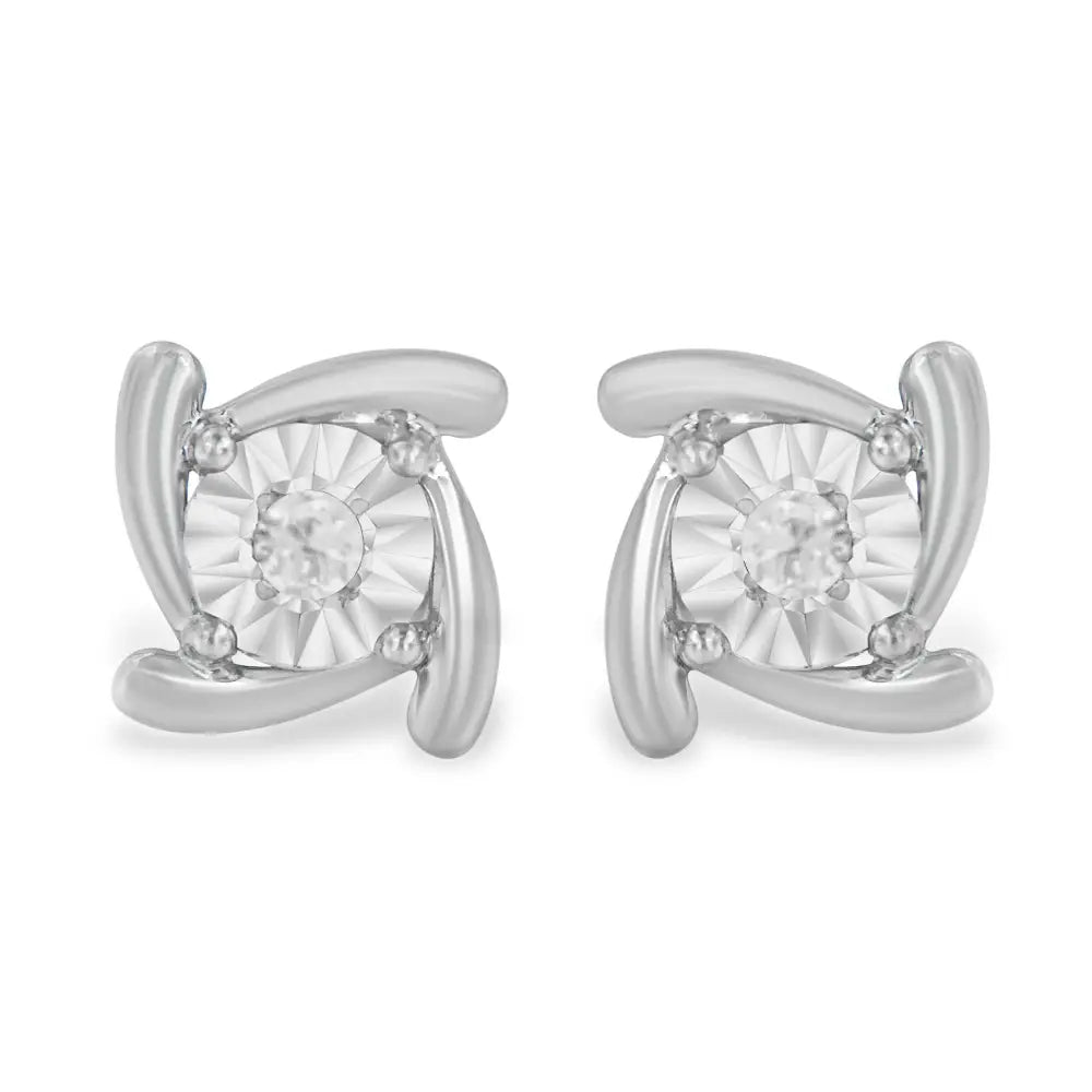 .925 Sterling Silver 1/10 Cttw Round Brilliant-cut Near Colorless Diamond Miracle-set Square Pinwheel Stud Earrings