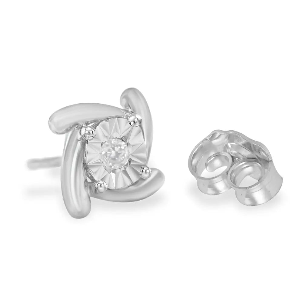 .925 Sterling Silver 1/10 Cttw Round Brilliant-cut Near Colorless Diamond Miracle-set Square Pinwheel Stud Earrings