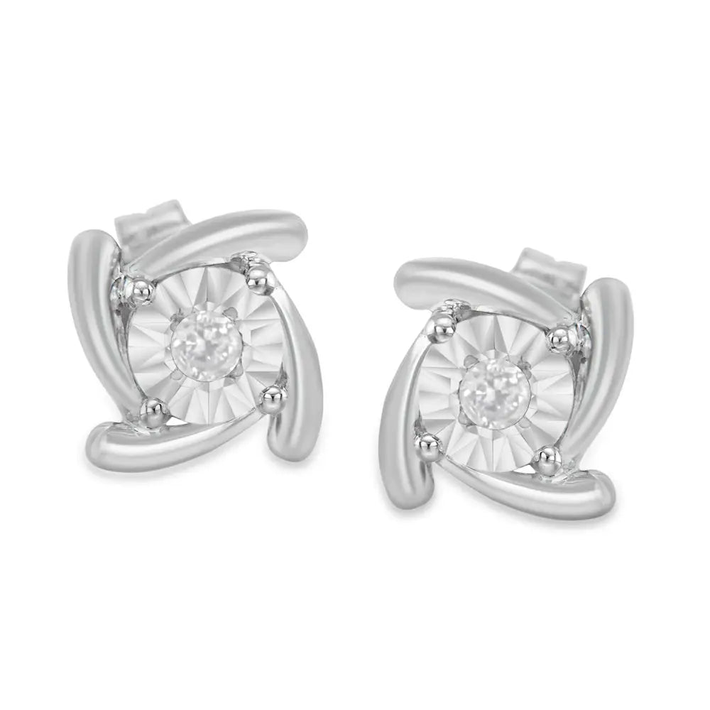 .925 Sterling Silver 1/10 Cttw Round Brilliant-cut Near Colorless Diamond Miracle-set Square Pinwheel Stud Earrings