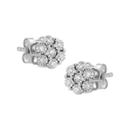 .925 Sterling Silver 1/10 Cttw Round-cut Diamond Miracle-set Floral Cluster Button Stud Earrings (i-j Color I2-i3