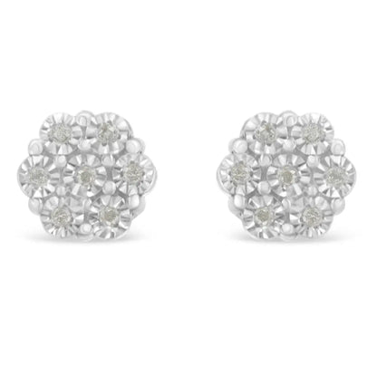 .925 Sterling Silver 1/10 Cttw Round-cut Diamond Miracle-set Floral Cluster Button Stud Earrings (i-j Color I2-i3