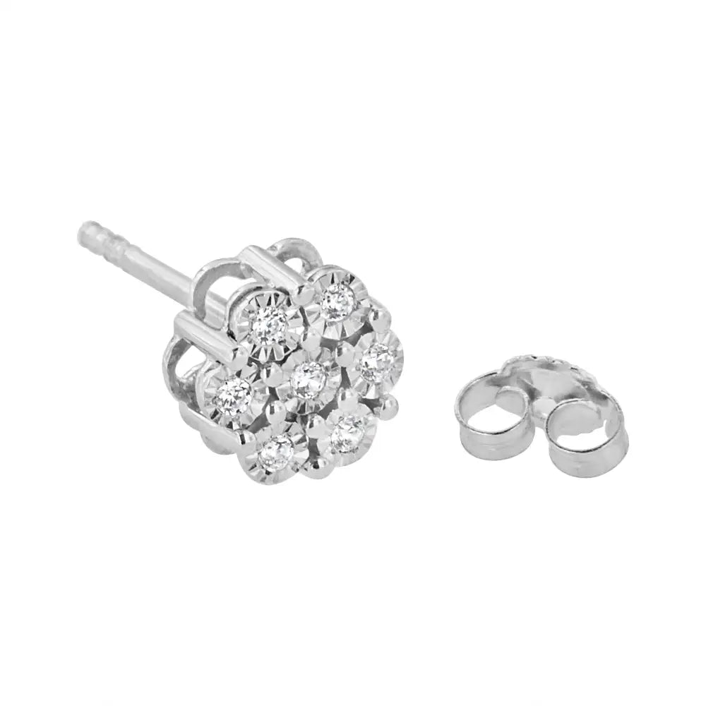 .925 Sterling Silver 1/10 Cttw Round-cut Diamond Miracle-set Floral Cluster Button Stud Earrings (i-j Color I2-i3