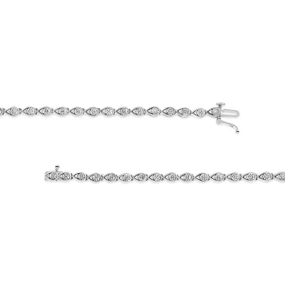 .925 Sterling Silver 1/10 Cttw Round-cut Diamond Pear Link 7.25’’ Bracelet (i-j Color I2-i3 Clarity) - Fine Jewelry