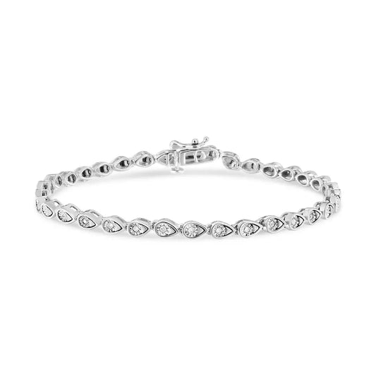 .925 Sterling Silver 1/10 Cttw Round-cut Diamond Pear Link 7.25’’ Bracelet (i-j Color I2-i3 Clarity) - Fine Jewelry