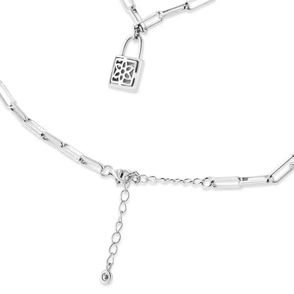 .925 Sterling Silver 1/10 Cttw Round Diamond Lock Pendant Paperclip Chin Necklace (h-i Color Si1-si2 Clarity) - Fine