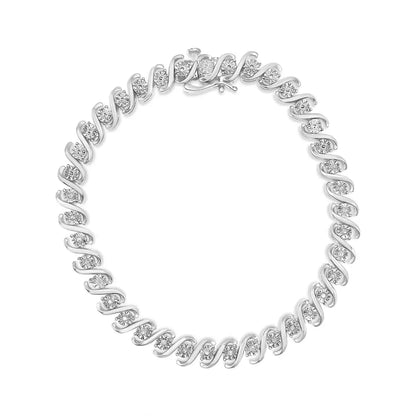 .925 Sterling Silver 1/10 Cttw Round Miracle-set Diamond ?S’ Tennis Bracelet (i-j Color I2-i3 Clarity) - 7.25’’