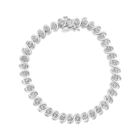 .925 Sterling Silver 1/10 Cttw Round Miracle-set Diamond ?S’ Tennis Bracelet (i-j Color I2-i3 Clarity) - 7.25’’