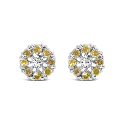 925 Sterling Silver 1/10 Cttw Yellow Diamond Floral Cluster Stud Earrings (yellow Color I3 Clarity) - Fine Jewelry