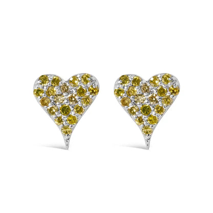 925 Sterling Silver 1/10 Cttw Yellow Diamond Heart Shaped Stud Earrings (yellow Color I3 Clarity) - Fine Jewelry