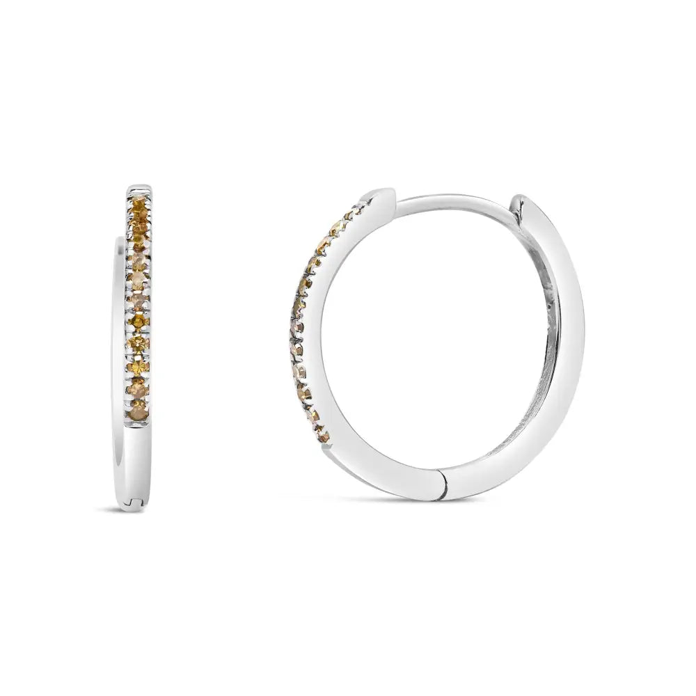 925 Sterling Silver 1/10 Cttw Yellow Diamond Hoop Snap Post Earrings (yellow Color I3 Clarity) - Fine Jewelry us Direct