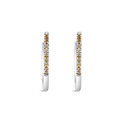 925 Sterling Silver 1/10 Cttw Yellow Diamond Hoop Snap Post Earrings (yellow Color I3 Clarity) - Fine Jewelry us Direct