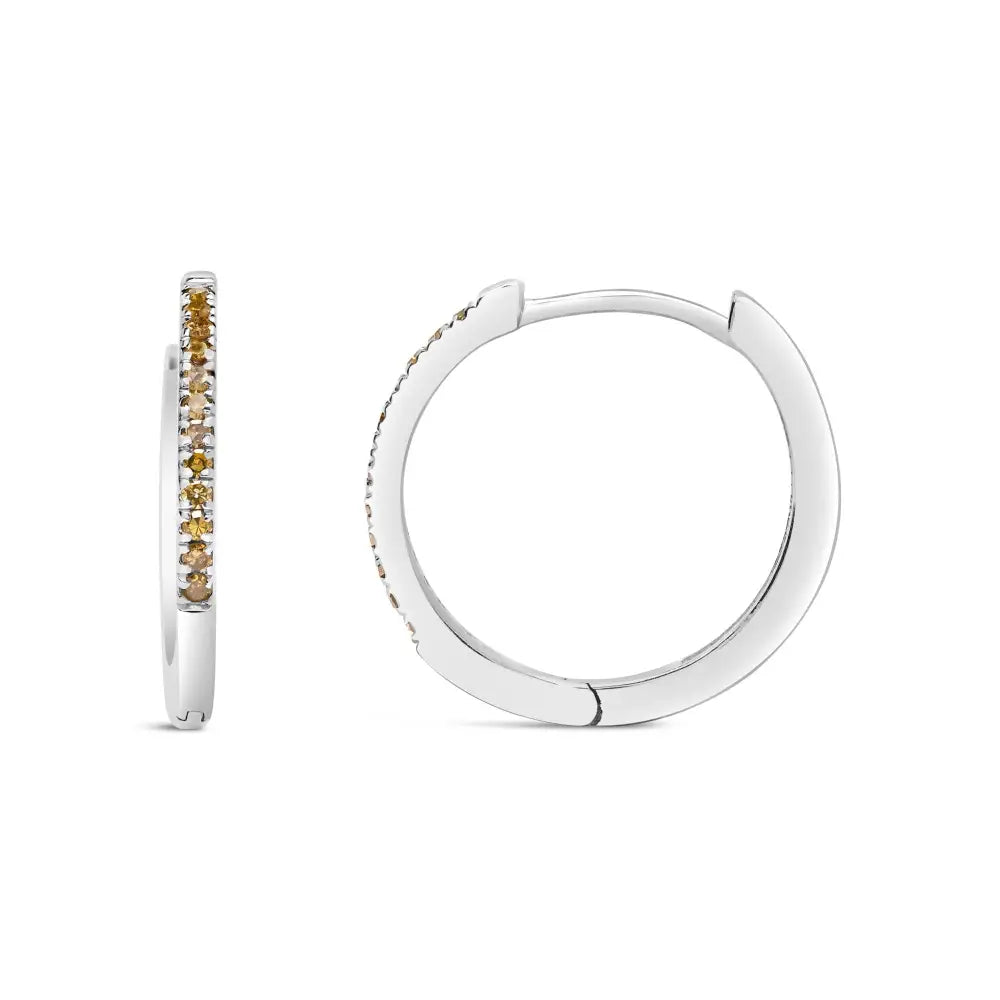 925 Sterling Silver 1/10 Cttw Yellow Diamond Hoop Snap Post Earrings (yellow Color I3 Clarity) - Fine Jewelry us Direct