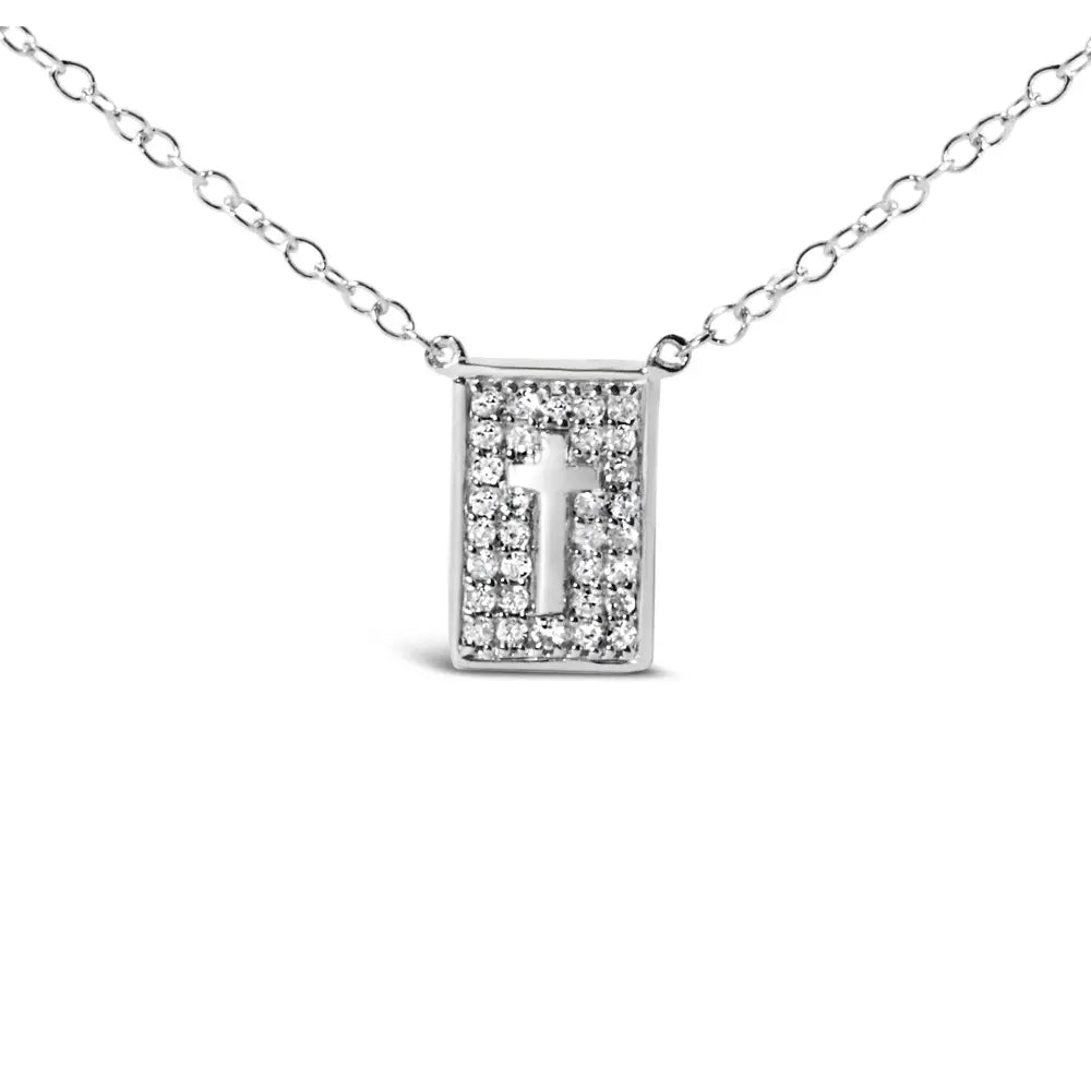 .925 Sterling Silver 1/10 Ctw Diamond Inlaid Cross Dog Tag Pendant Necklace (h-i Color I1-i2 Clarity) - 18’’ - Fine