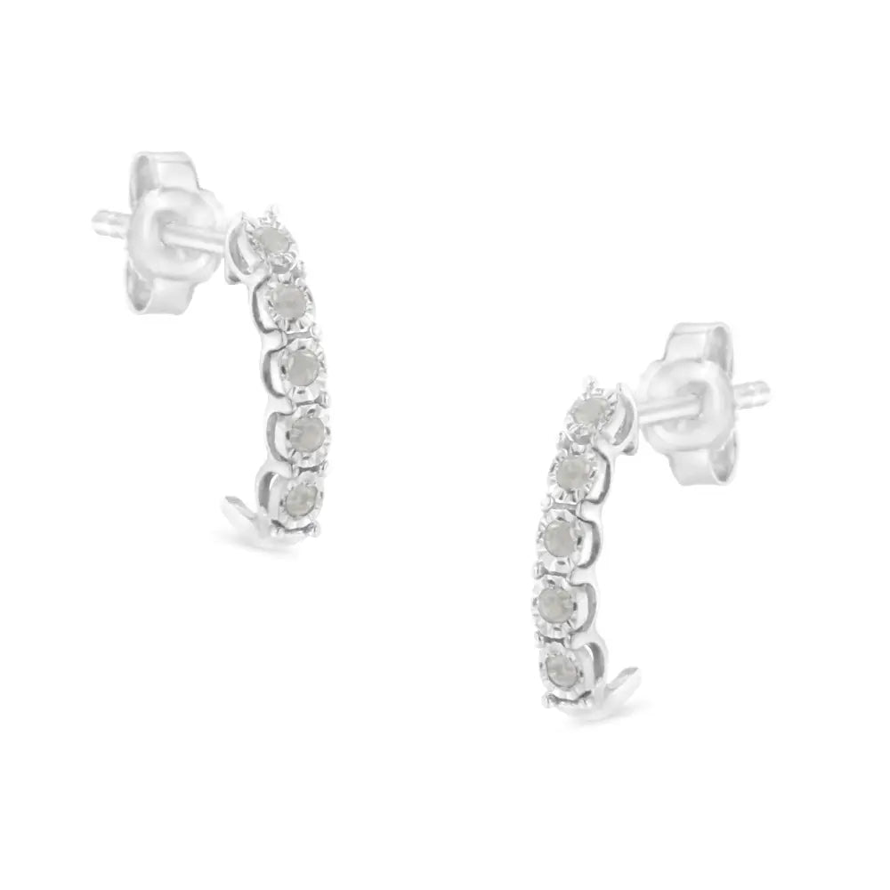 .925 Sterling Silver 1/10ct Cttw Miracle-set Diamond 5 Stone J-hoop Earrings (i-j Color I3 Clarity) - Fine Jewelry