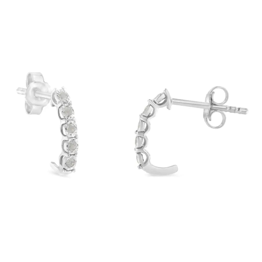 .925 Sterling Silver 1/10ct Cttw Miracle-set Diamond 5 Stone J-hoop Earrings (i-j Color I3 Clarity) - Fine Jewelry