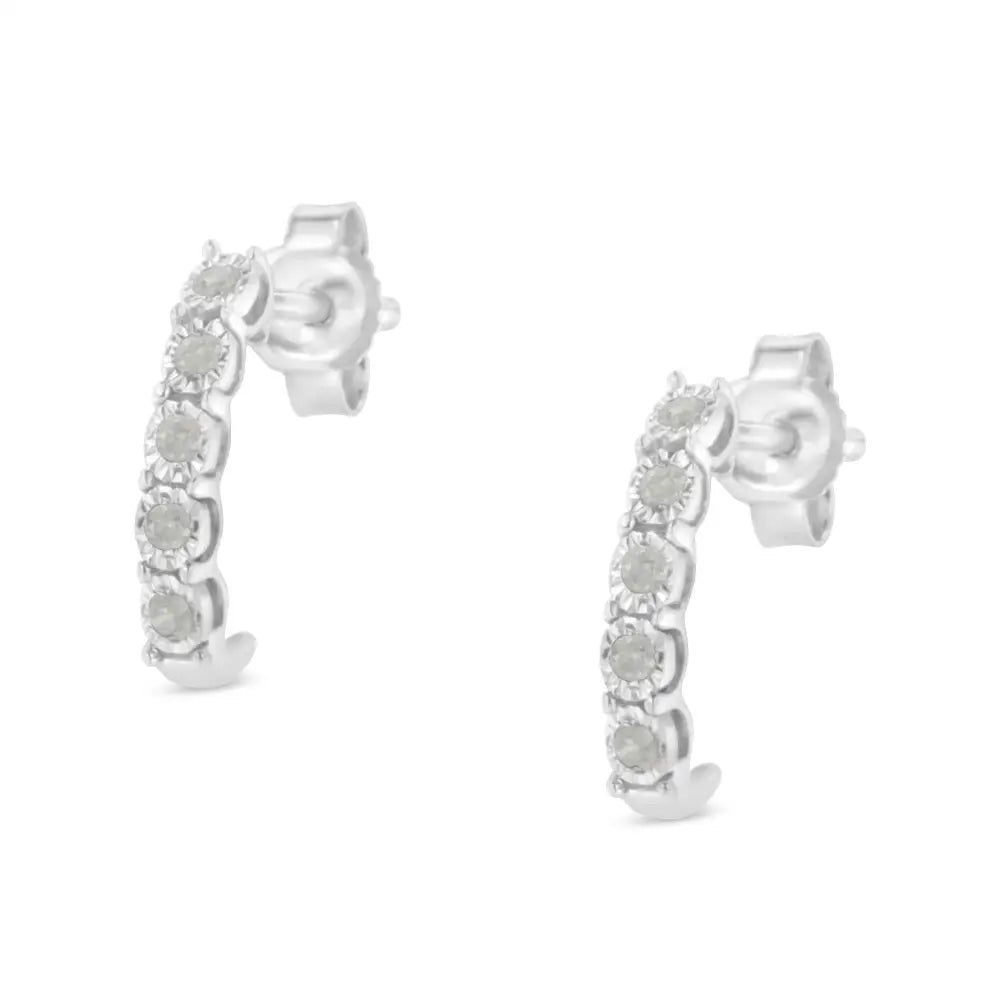 .925 Sterling Silver 1/10ct Cttw Miracle-set Diamond 5 Stone J-hoop Earrings (i-j Color I3 Clarity) - Fine Jewelry