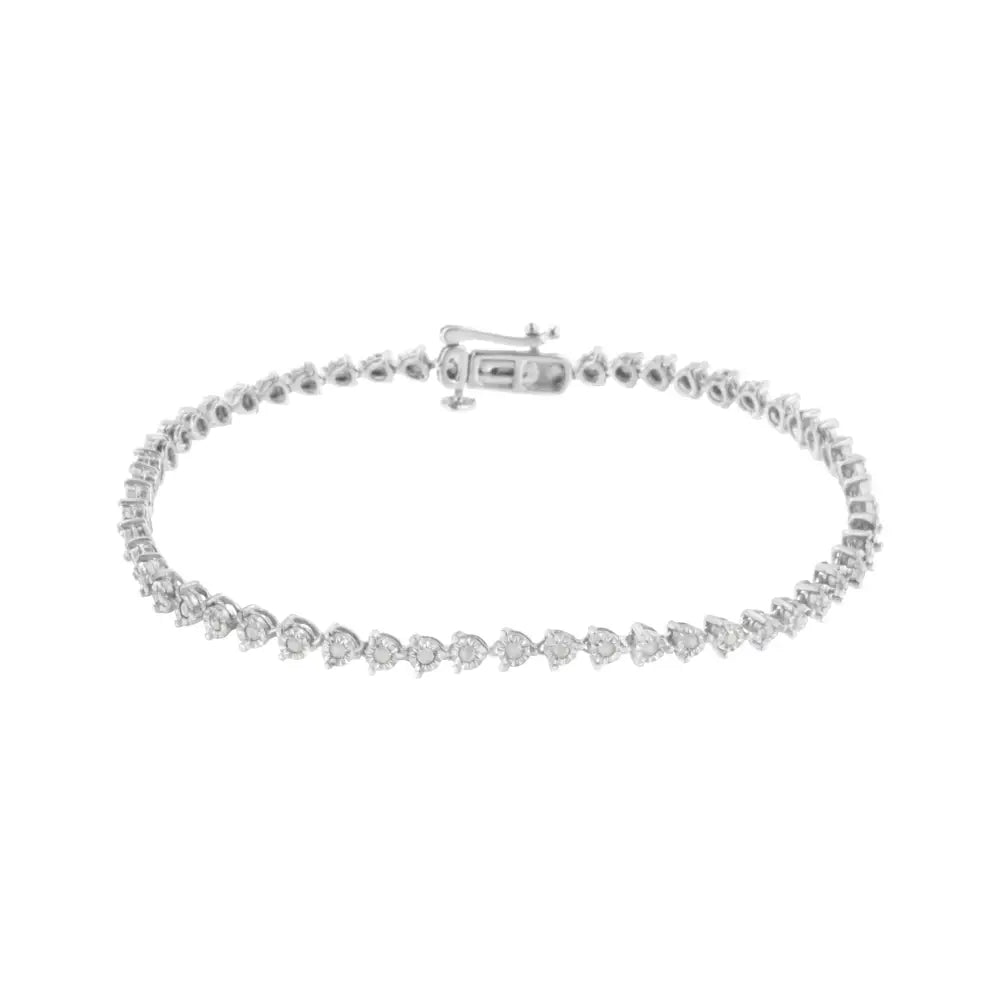 .925 Sterling Silver 1/2 Cttw 3 Prong Set Diamond Martini Style Tennis Bracelet (i-j Clarity I3 Color) - Size