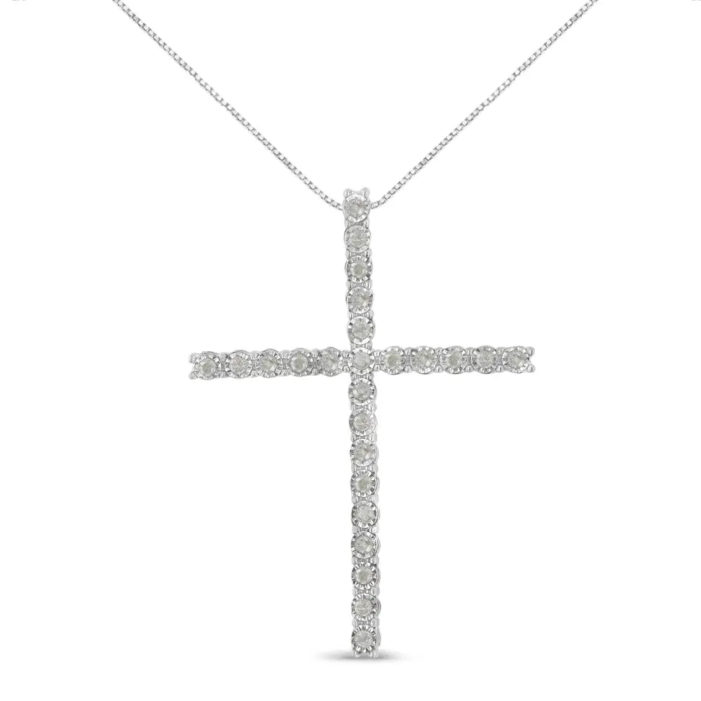 .925 Sterling Silver 1/2 Cttw Brilliant Cut Diamond Miracle-set Cross 18’’ Unisex Pendant Necklace (i-j Color I3