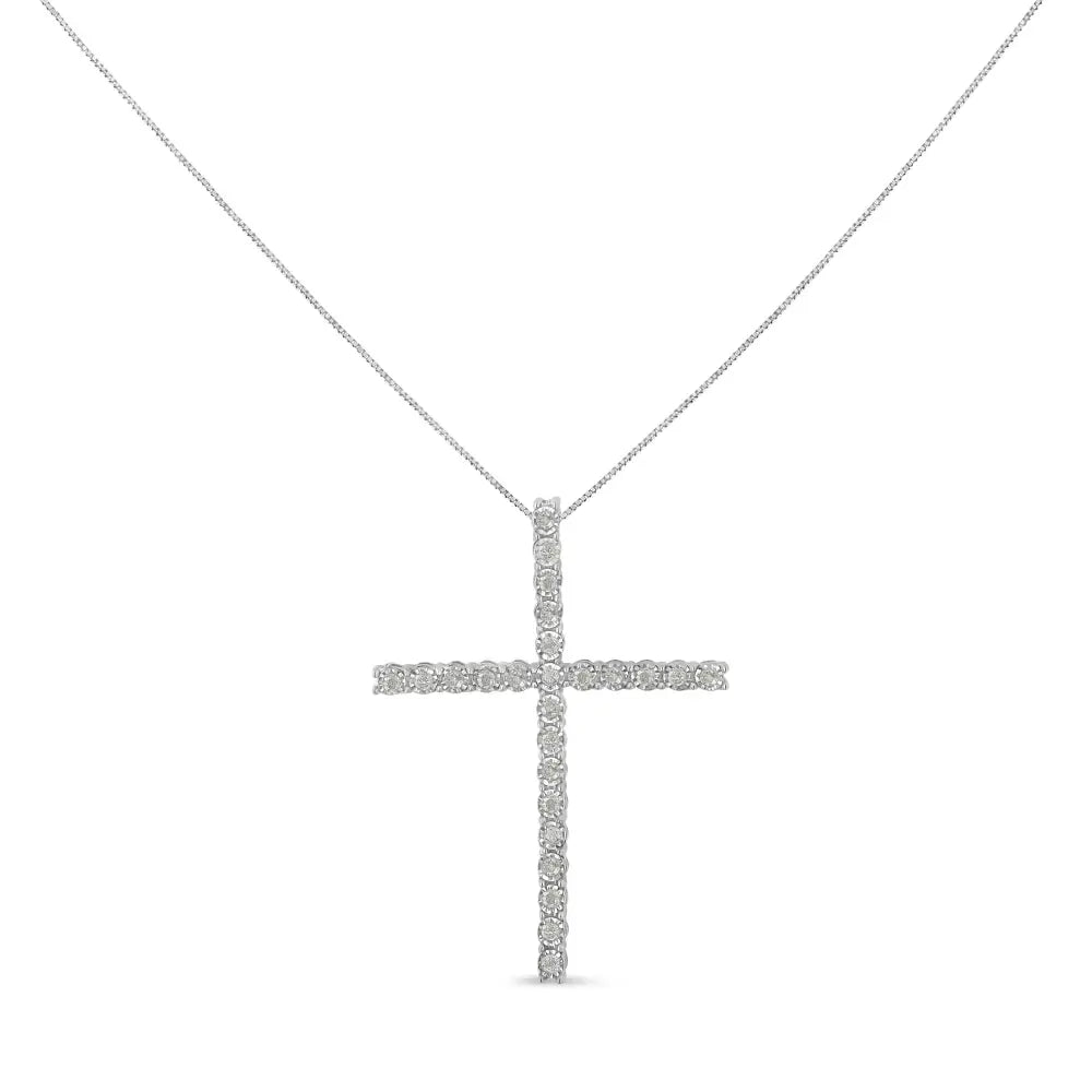 .925 Sterling Silver 1/2 Cttw Brilliant Cut Diamond Miracle-set Cross 18’’ Unisex Pendant Necklace (i-j Color I3