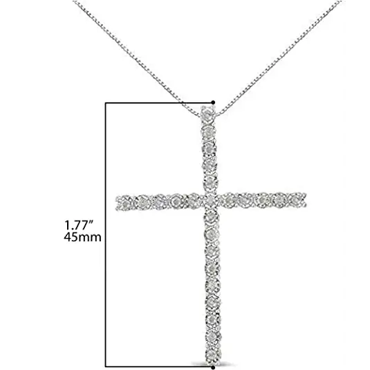 .925 Sterling Silver 1/2 Cttw Brilliant Cut Diamond Miracle-set Cross 18’’ Unisex Pendant Necklace (i-j Color I3