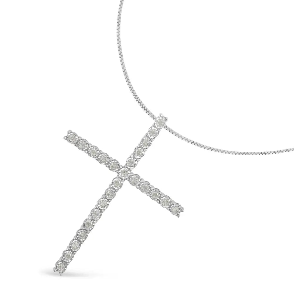 .925 Sterling Silver 1/2 Cttw Brilliant Cut Diamond Miracle-set Cross 18’’ Unisex Pendant Necklace (i-j Color I3