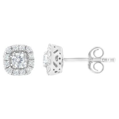 .925 Sterling Silver 1/2 Cttw Brilliant Round-cut Diamond Solitaire with Halo Stud Earring (i-j I2-i3) - Fine Jewelry