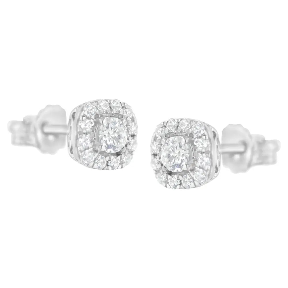 .925 Sterling Silver 1/2 Cttw Brilliant Round-cut Diamond Solitaire with Halo Stud Earring (i-j I2-i3) - Fine Jewelry