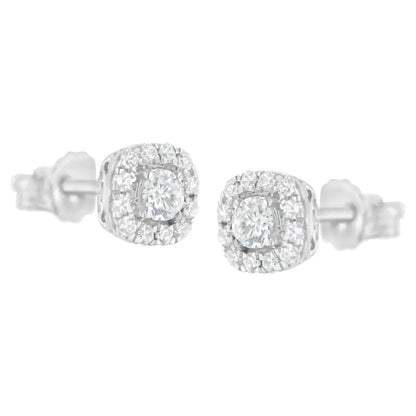 .925 Sterling Silver 1/2 Cttw Brilliant Round-cut Diamond Solitaire with Halo Stud Earring (i-j I2-i3) - Fine Jewelry