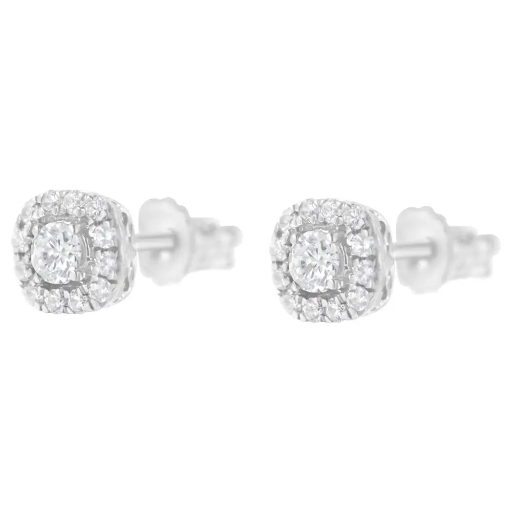 .925 Sterling Silver 1/2 Cttw Brilliant Round-cut Diamond Solitaire with Halo Stud Earring (i-j I2-i3) - Fine Jewelry