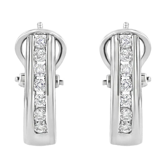 .925 Sterling Silver 1/2 Cttw Channel-set Round-cut Diamond Omega Back Huggy Hoop Earrings (i-j Color I1-i2 Clarity)