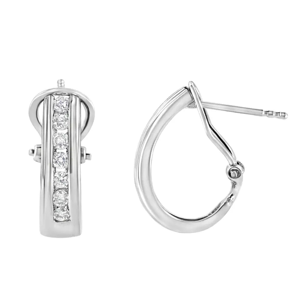 .925 Sterling Silver 1/2 Cttw Channel-set Round-cut Diamond Omega Back Huggy Hoop Earrings (i-j Color I1-i2 Clarity)