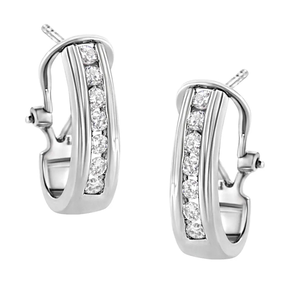 .925 Sterling Silver 1/2 Cttw Channel-set Round-cut Diamond Omega Back Huggy Hoop Earrings (i-j Color I1-i2 Clarity)