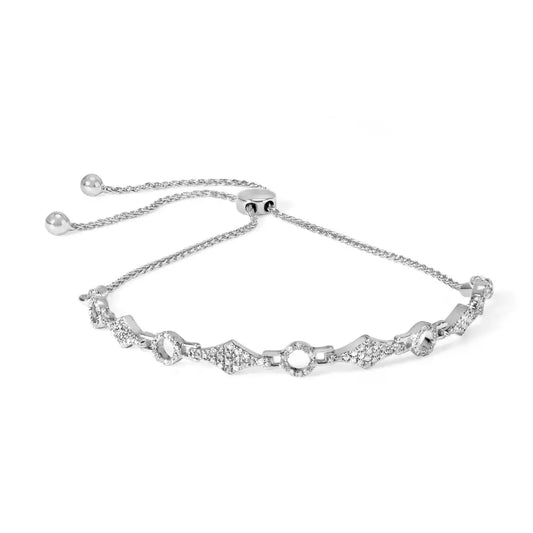 .925 Sterling Silver 1/2 Cttw Diamond Alternating Circle and Kite Link Adjustable Bolo Bracelet (i-j Color I3 Clarity)