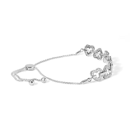 .925 Sterling Silver 1/2 Cttw Diamond Alternating Heart Link Adjustable Bolo Bracelet (i-j Color I3 Clarity) - 4’’