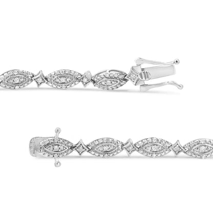 .925 Sterling Silver 1/2 Cttw Diamond Alternating Marquise and Starburst Shaped Link Bracelet (i-j Color I2-i3 Clarity)