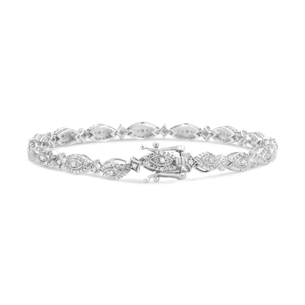 .925 Sterling Silver 1/2 Cttw Diamond Alternating Marquise and Starburst Shaped Link Bracelet (i-j Color I2-i3 Clarity)