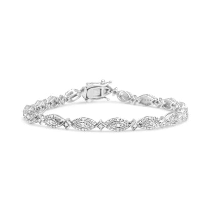 .925 Sterling Silver 1/2 Cttw Diamond Alternating Marquise and Starburst Shaped Link Bracelet (i-j Color I2-i3 Clarity)