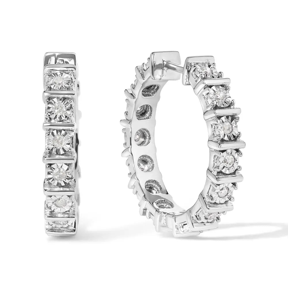 .925 Sterling Silver 1/2 Cttw Diamond Bar and Plate Eternity Hoop Earrings (i-j Color I3 Clarity) - Fine Jewelry