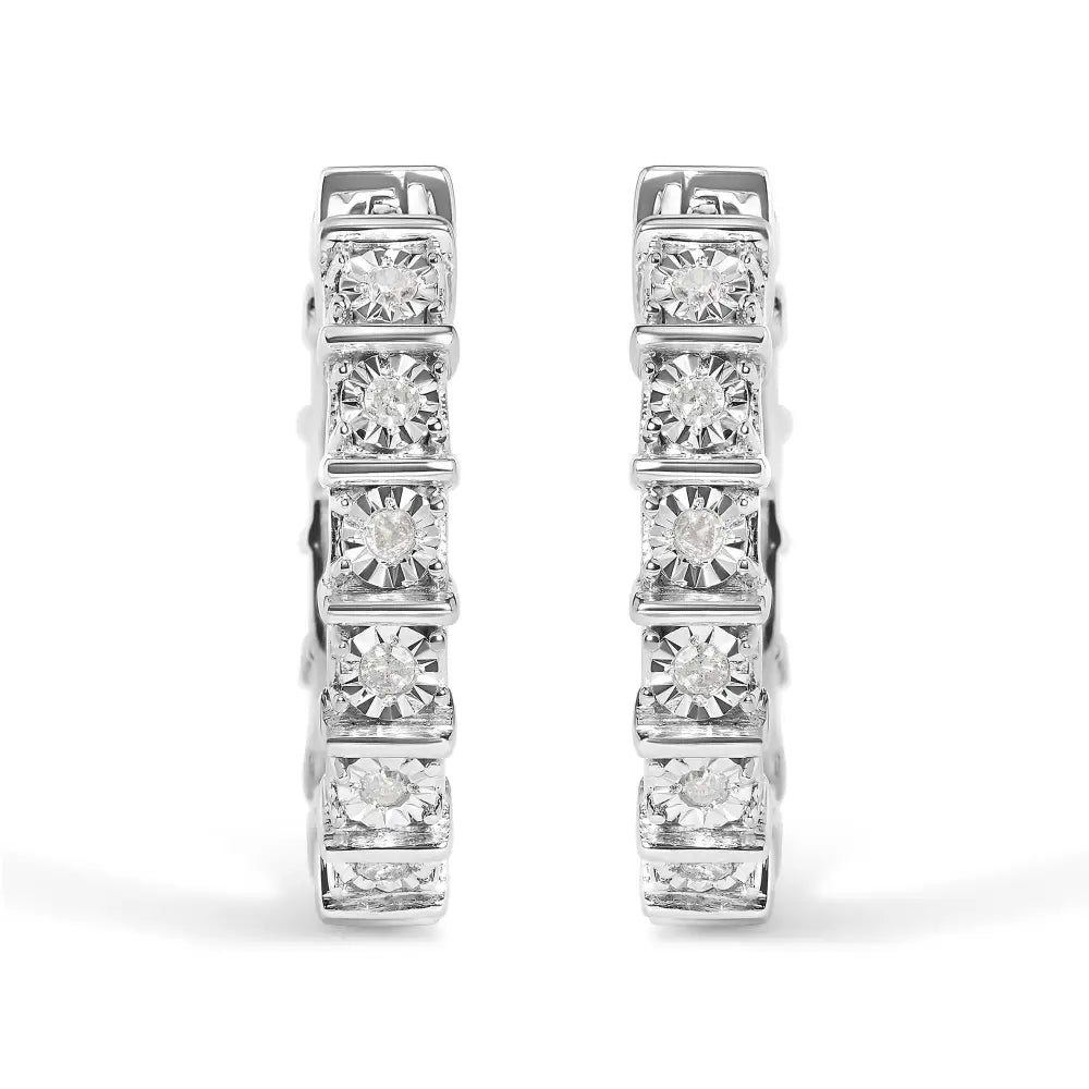 .925 Sterling Silver 1/2 Cttw Diamond Bar and Plate Eternity Hoop Earrings (i-j Color I3 Clarity) - Fine Jewelry