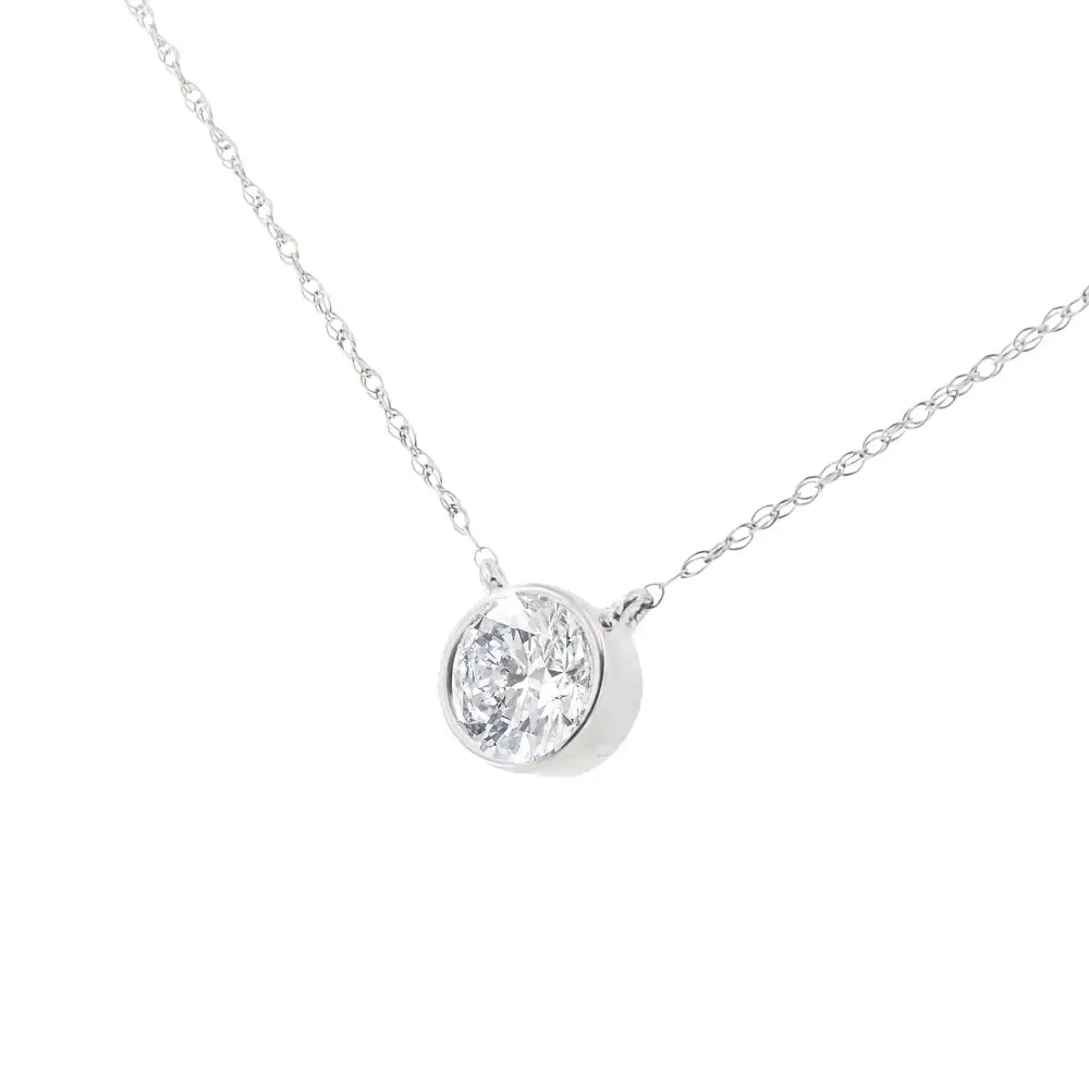 .925 Sterling Silver 1/2 Cttw Diamond Bezel 18’’ Pendant Necklace (i-j Color I2-i3 Clarity) - Fine Jewelry us Direct