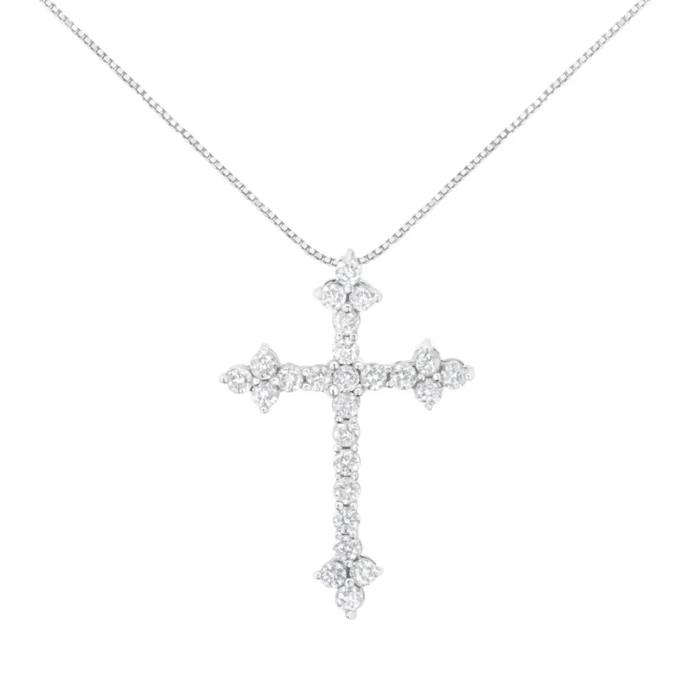 .925 Sterling Silver 1/2 Cttw Diamond Bottony Cross Style 18’’ Pendant Necklace (i-j Color I2-i3 Clarity) - Fine