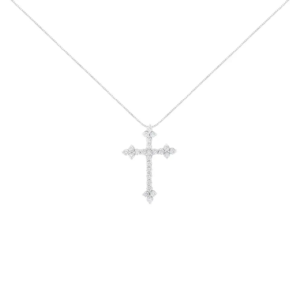 .925 Sterling Silver 1/2 Cttw Diamond Bottony Cross Style 18’’ Pendant Necklace (i-j Color I2-i3 Clarity) - Fine