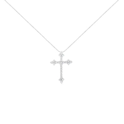 .925 Sterling Silver 1/2 Cttw Diamond Bottony Cross Style 18’’ Pendant Necklace (i-j Color I2-i3 Clarity) - Fine