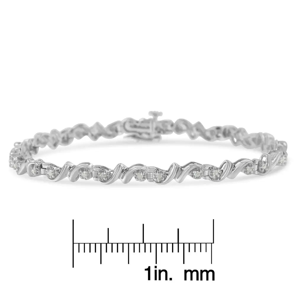 .925 Sterling Silver 1/2 Cttw Diamond Contoured Double Wave Link 7’’ Tennis Bracelet (i-j Color I3 Clarity) - Fine