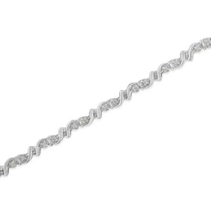 .925 Sterling Silver 1/2 Cttw Diamond Contoured Double Wave Link 7’’ Tennis Bracelet (i-j Color I3 Clarity) - Fine