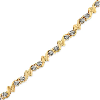 .925 Sterling Silver 1/2 Cttw Diamond Contoured Double Wave Link 7’’ Tennis Bracelet (i-j Color I3 Clarity) - Fine