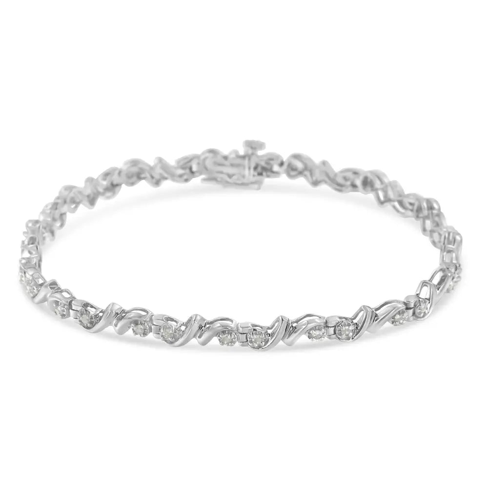 .925 Sterling Silver 1/2 Cttw Diamond Contoured Double Wave Link 7’’ Tennis Bracelet (i-j Color I3 Clarity) - Fine