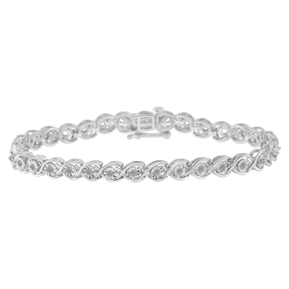 .925 Sterling Silver 1/2 Cttw Diamond Criss-cross Miracle-set 7’’ Link Bracelet (i-j Color I2-i3 Clarity) - Fine